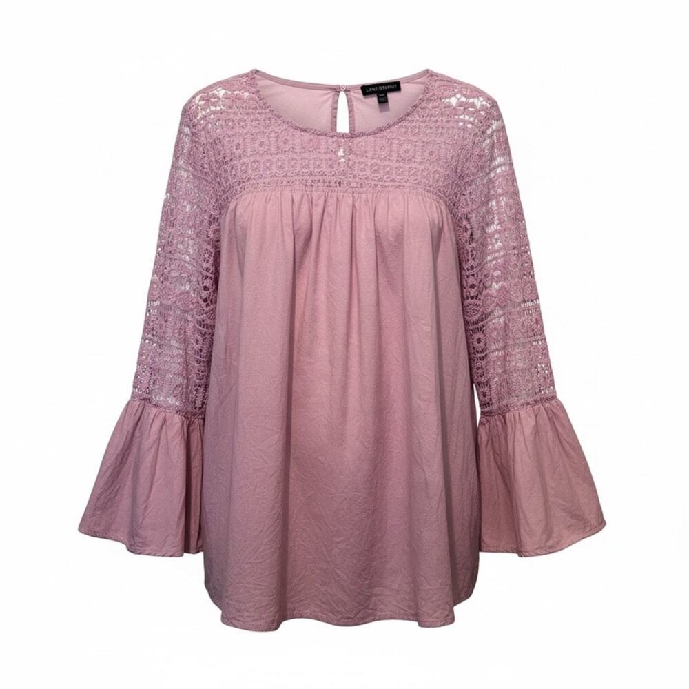 Lane Bryant 18/20 Pink Lace Yoke Bell Sleeve Peasant Blouse